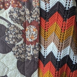 Vintage Chevron Afghan &  2 Matching Quilted Pillow Cases